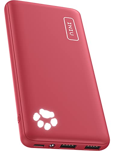 Power Bank, Iniu Ultra Sottile & Leggero Powerbank 10000Mah Doppia Uscita 3A Ad Alta Velocità, Porta Usb C Da Esterno Caricatore Portatile Di Torcia P