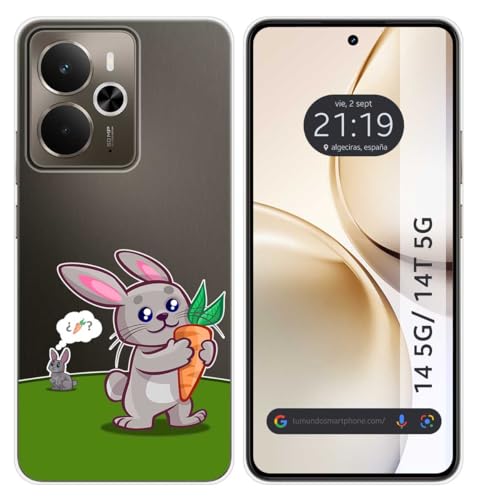 Tumundosmartphone Custodia In Silicone Trasparente Per Realme 14 5G/14T 5G, Motivo: Coniglio Disegni