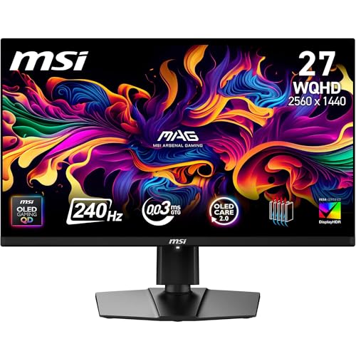 Msi Mag 271Qp Qd-Oled X24 Display Gaming 26,5" Wqhd - Lastra Quantum Dot Oled 2560 X 1440, 240Hz / 0,03Ms, 99% Dci-P3, Δe≤2, Displayhdr True Black 400