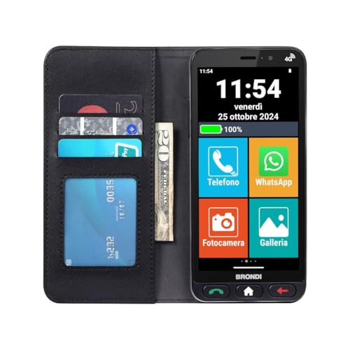 Brondi Amico Vero 4G (Nero) + Flip Cover - Smartphone Per Anziani