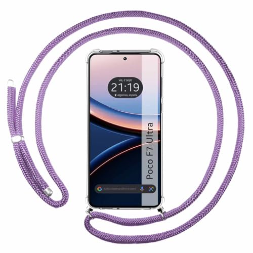 Tumundosmartphone Custodia A Sospensione Trasparente Per Xiaomi Poco F7 Ultra 5G Con Cordino Viola