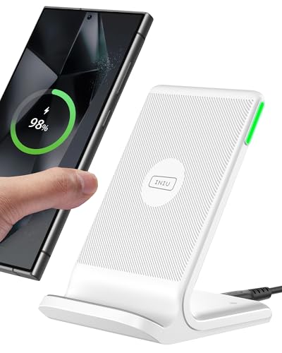 Iniu Caricatore Wireless, [Bianco, 15W] Certificato Qi Ricarica Rapida Per Iphone 16 15 14 13 12 11 Pro Max Samsung Galaxy Google Pixel