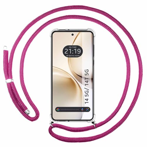 Tumundosmartphone Custodia A Sospensione Trasparente Per Realme 14 5G/14T 5G Con Cordone Rosa Fucsia