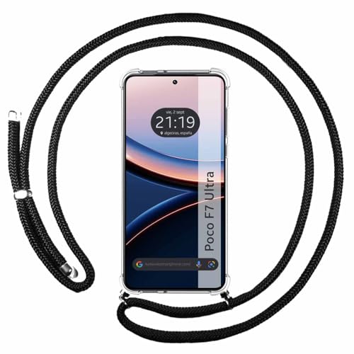 Tumundosmartphone Custodia A Sospensione Trasparente Per Xiaomi Poco F7 Ultra 5G Con Cordino Nero