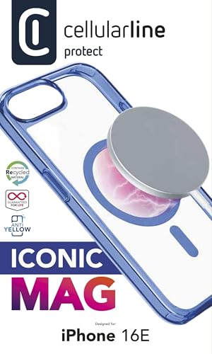 Cellularline Custodia Per Iphone 16E, Iconic Mag, Compatibile Con Magsafe, Blu E Trasparente