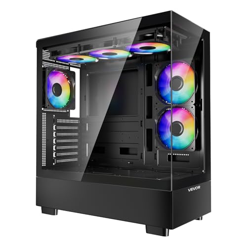 Vevor Case Per Pc Compatto, 6 Ventole Pwm Argb Da 120 Mm Case Per Computer Da Gioco Con Pannello In Vetro Temperato Ad Alto Flusso D'Aria, Per Gpu Fin