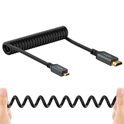 Twozoh Cavo Micro Hdmi To Hdmi, Micro Hdmi Maschio A Hdmi Maschio Cavo A Spirale 3D/4K 2.0A,2.0B,1.4A, Ultra Hd, 1080P, (1,5M) (Spirale Micro Hdmi)