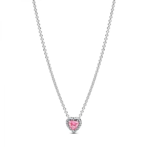 Pandora Timeless 398425C02-45 Collier En Forme De Cœur En Argent Sterling Avec Zircone Rose 45 Cm, 45 Cm, Argent Sterling, Zircone Cubique