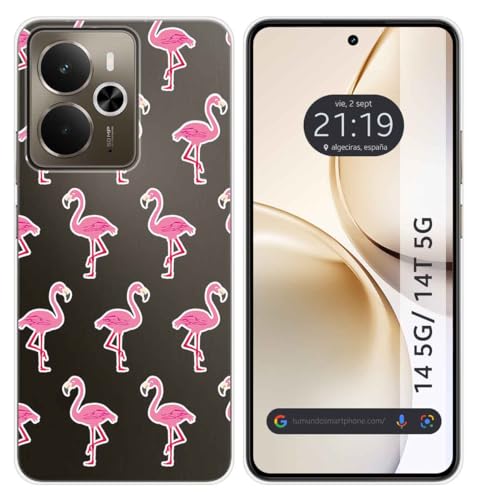 Tumundosmartphone Custodia In Silicone Trasparente Per Realme 14 5G/14T 5G, Motivo Fenicottero