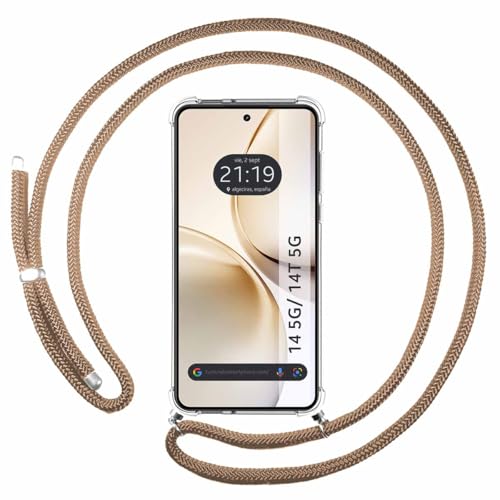 Tumundosmartphone Custodia A Sospensione Trasparente Per Realme 14 5G/14T 5G Con Cordon Cammello