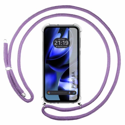 Custodia A Sospensione Trasparente Per Google Pixel 9A 5G Con Cordino Viola