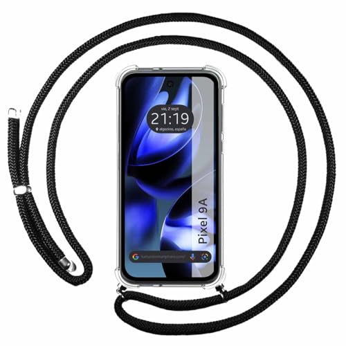 Custodia A Sospensione Trasparente Per Google Pixel 9A 5G Con Cordone Nero
