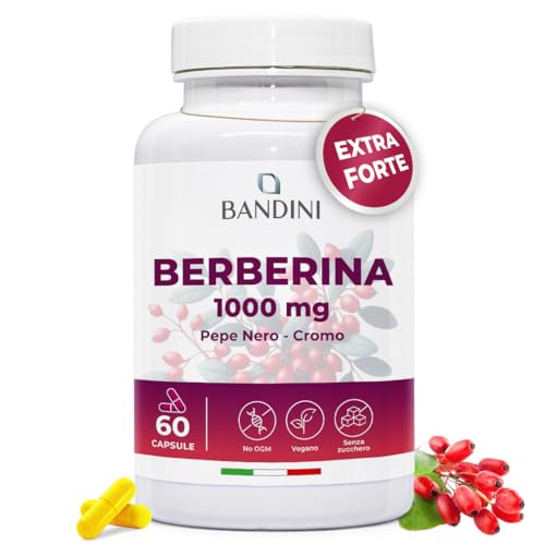 Bandini® Berberina 1000Mg Pura Alto Dosaggio | Pura Berberina Hcl Da Berberis Aristata Al 97% + Cromo E Pepe Nero | Massimo Assorbimento | Funzione Di