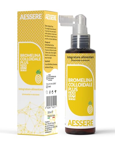 Aessere - Bromelina Colloidale Plus Spray, Pura 100% Naturale, Efficacia Drenante, Con Proprietà Rinvigorente E Tonificante - 650 Ppm 100 Ml