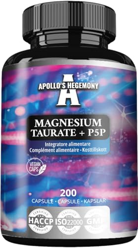 Magnesio Taurato + P-5-P 140 Mg Per Porzione - 200 Capsule Vegane - 100 Giorni Di Fornitura - Supporta La Funzione Muscolare E Nervosa - Integratore D