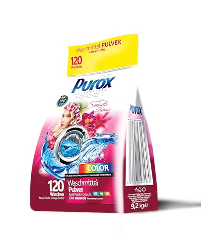 Purox Color Detersivo Lavatrice Polvere Sensuelle Fiori (120 Lavaggi) – Per Tessuti Colorati, Profumo Floreale, Rimuove Le Macchie, Ecologico, Protezi