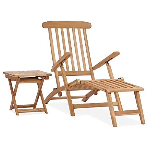 Vidaxl Sedia A Sdraio Da Giardino Con Poggiapiedi E Tavolo In Teak Massiccio