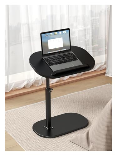 Tavolino Laterale A Forma Di C Per Divano, Altezza Regolabile, Con Piano Ribaltabile Multi-Angolo E Supporto Girevole A 360° Per Laptop, Nero, Perfett