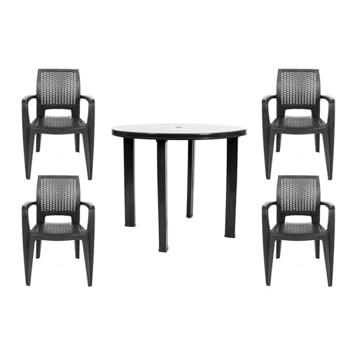 Crevicosta Quality Mark Marcas De Calidad Set Tavolo Viana Rotondo. Sedie Caraibi. Resina Antracite, Grande
