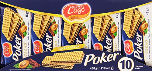 Lago 1968, Poker Cacao 10X45G, Wafer Con Crema Cacao 75% Con 3 Strati Friabili Di Wafer E Una Crema Cioccolato Vellutata