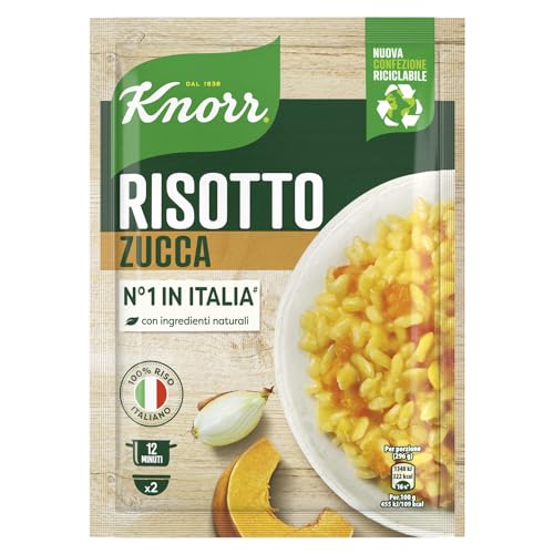 Knorr Risotto Alla Zucca, Risotto Pronto Con Ingredienti Naturali, 100% Riso Italiano E Chicci Al Dente, Preparazione In Pentola O Al Microonde, 175G,
