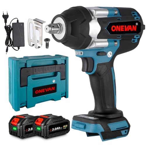 Onevan Avvitatore A Impulsi A Batteria, 1000N.M Avvitatore A Percussione Senza Spazzole Da, 1/2" Avvitatore Ad Impulsi Con 2 Batterie Da 3000Mah, Avvi