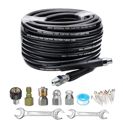 Aim Tools 30M Tubo Di Sonda Sturatubi Per Idropulitrici, 5800 Psi Tubo Flessibile Per Pulizia, 1/4" Npt, Raccordo M22 14 Mm, Ugello A Getto E Ugello R