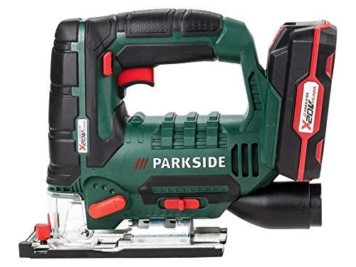 Parkside Sega A Pendolo Ricaricabile 20-Li A2 X20V Team (Inclusa Batteria E Caricatore, Lame Swiss Made, Arresto Parallelo, Chiave Esagono Incassato, 
