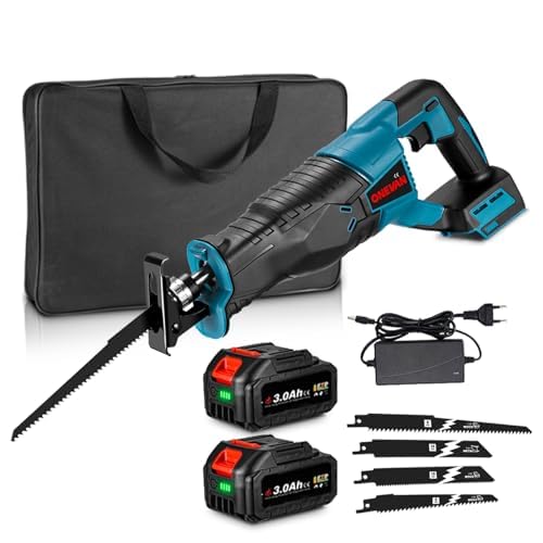 Onevan Sega A Sciabola A Batteria, Lunghezza 32 Mm, Coda Di Volpe, Sega Elettrica Da 2800 Spm, Sega A Sciabola Con 4 Lame, 2 Batterie Da 3,0 Ah E Cari
