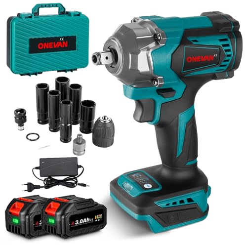 Onevan Avvitatore A Impulsi A Batteria, 700Nm 1/2" Avvitatore Ad Impulsi Elettrico Con 2X3.0Ah Batteria, 4 Velocità, Brushless Chiave A Percussione Se