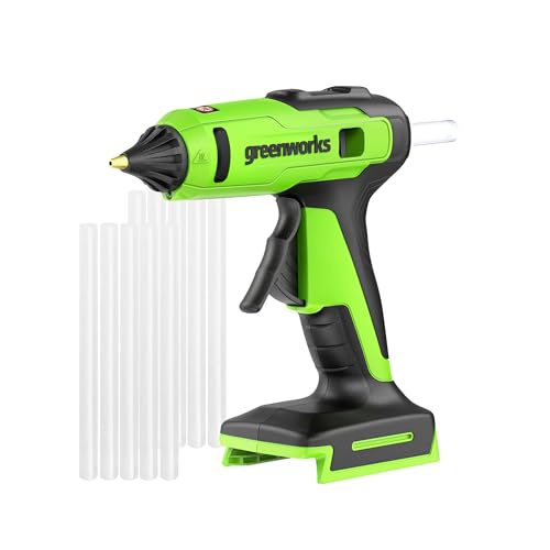 Greenworks Pistola Colla A Caldo Senza Fili 24V Riscaldamento Rapido In 90 Sec, Luce Led, Ugello Antigoccia, Spegnimento Automatico Per Fai Da Te, Art