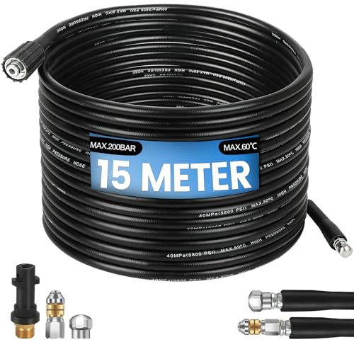Muukaiii 15M Tubo Di Sonda Sturatubi Per Idropulitrice,Set Di Tubi Universali Per La Pulizia Dei Tubi,Tubo Idropulitrice 200Bar 60°C,Compatibile Con I