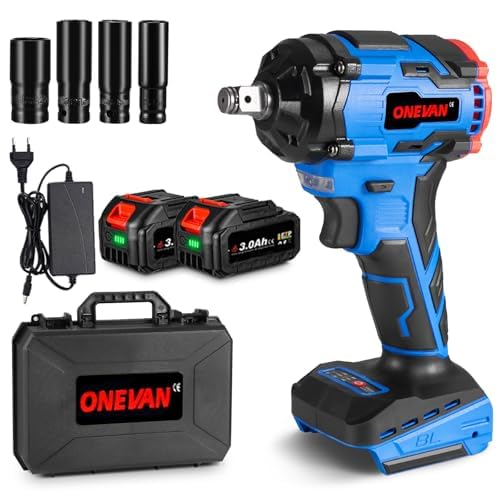 Onevan Avvitatore A Percussione A Batteria Con 4 Bussole A Percussione, 400/450 Nm, Motore Senza Spazzole Da 1/2 Pollici, Avvitatore Elettrico A Percu