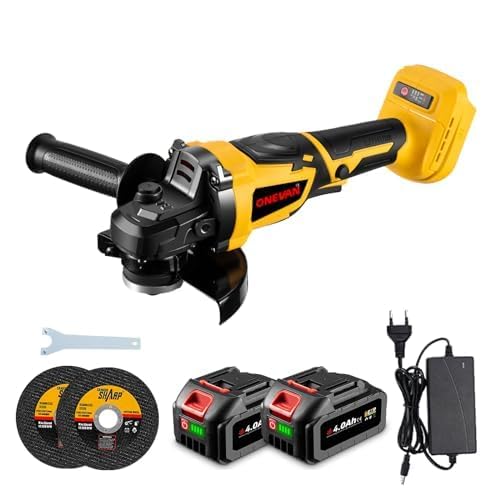Onevan Smerigliatrice Angolare A Batteria 125 Mm, Senza Spazzole, 4,0 Ah, 850 W, Velocità Regolabile