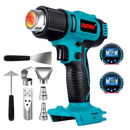 Onevan Pistola Termica A Batteria Compatibile Con Batteria Makita Da 18 V, 50 – 550 ℃ Pistola Ad Aria Calda Con Display Lcd, Ventilatore Ad Aria Calda
