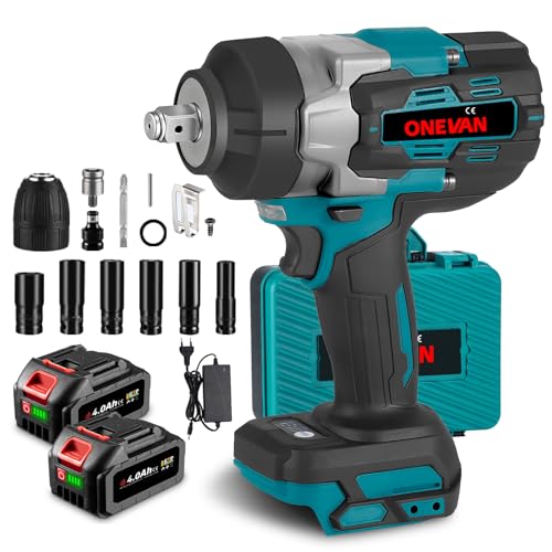 Onevan Avvitatore A Impulsi A Batteria, 1700Nm Brushless Avvitatore Ad Impulsi Con 2 Batterie Da 4,0 Ah, 1/2" Avvitatore A Percussione Senza Fili, Pis
