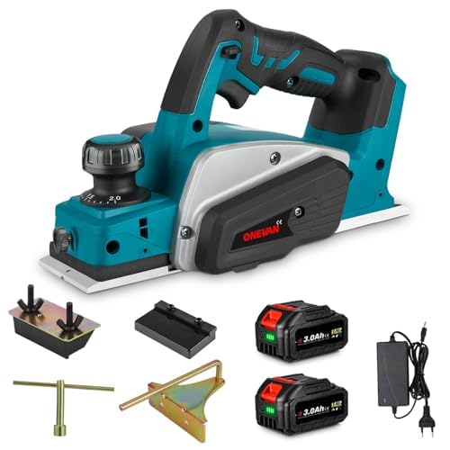 Onevan Pialla Elettrica A Batteria, Larghezza Di Piallatura 82Mm, Profondità Da 2Mm, Pialletto Senza Fili Piallatrice Per Legno Con 2 Batterie Da 3000
