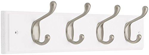 Liberty 129849 18-Inch Coat And Hat Hook Rail/Rack With 4 Heavy Duty Hooks, White And Satin Nickel By Liberty