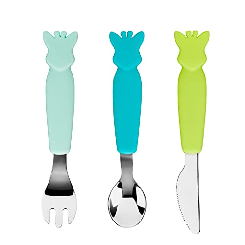 Sophie La Girafe - Set Di 3 Posate - Forchetta, Coltello Forchetta E Cucchiaio - Silicone - Forma Di Giraffa Sulle Maniche - Imparare A Mangiare Come