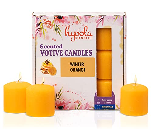 Hyoola Candele Profumate Votive - Candele Profumate Piccole Arancio Invernale - Durata Candela Votiva 12 Ore - Set Candele Profumate Da 9 - Made In Eu