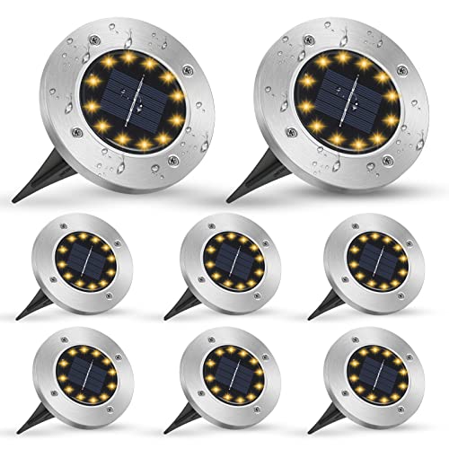 Mizikuu Bodenleuchten, 8 Stück Gartenleuchte Solarlampen Für Außen, 8 Leds Solarleuchten Solarlampen Gartenleuchten Außen, Wasserdicht Ip65, Außenleuc