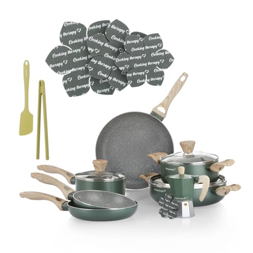 Kasanova Batteria Pentole Cooking Therapy, Set Pentole Induzione E Padelle Antiaderenti Con Paletta, Set Cucina Completo Con Scritta Al Laser E Manici