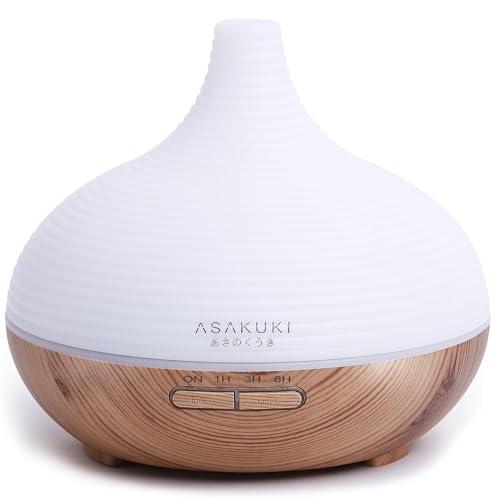 Asakuki - Diffusore Di Aromi Per Oli Profumati, 300 Ml, Umidificatore Ad Ultrasuoni, Per Aromaterapia, Diffusore Di Oli Con Luce Led A 7 Colori, Senza