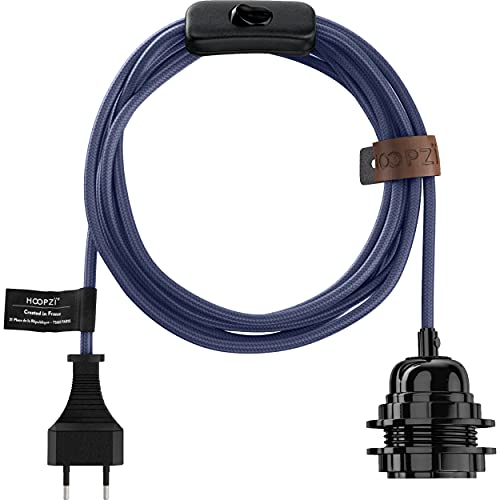 Hoopzi - Bala - Cavo Elettrico Tessuto - 36 Colori - 4,5 Metri - Portalampada E27 Con Interruttore - Lampade A Sospensione - Colore Blu Real