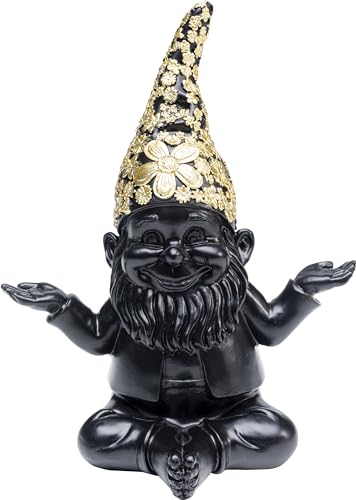 Kare Figura Decorativa Di Design Nano Meditazione, Nero Oro, Nano Da Giardino, Accessorio Fatto A Mano, Altezza Articolo 19 Cm, 15 X 10 X 19 Cm