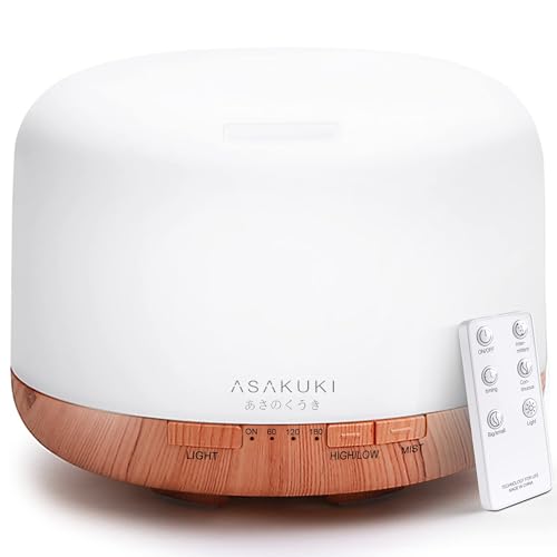 Asakuki Diffusore Di Aromi Per Oli Profumati, Diffusore 5 In 1 Per Aromaterapia A Ultrasuoni; Umidificatore Da 500 Ml Con Timer, Spegnimento Automatic
