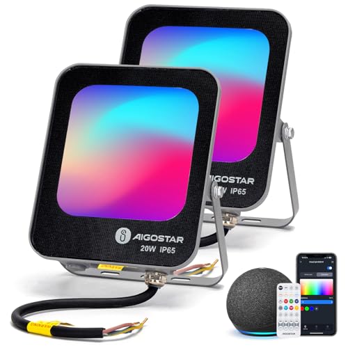 Aigostar Mesh - Faretto Led Rgbw Esterno Proiettore, Bluetooth Mesh 20W 1800Lm Fari Led Da Esterno, 6500K Bianca Fredda Faro Per Decorazione Festiva D