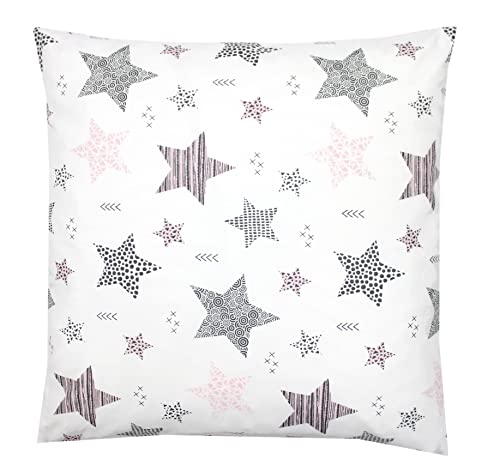 Tuptam Federa Per Cuscini Per Bambini Con Motivi Decorativi, Stelle Rosa/Nero, 80 X 80 Cm