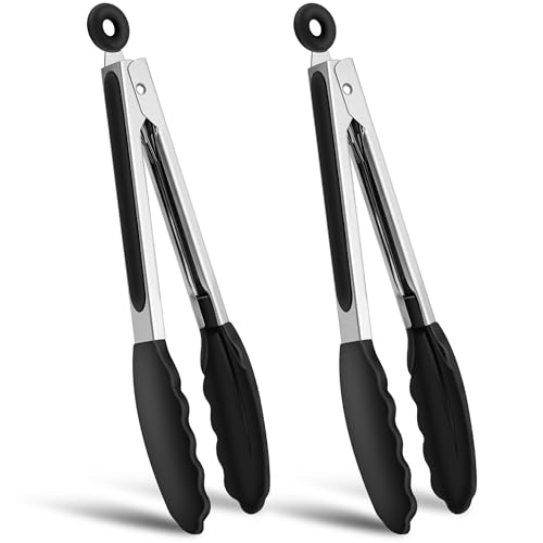 2 Pinze Per Barbecue In Acciaio Inox, 26 Cm, Da Cucina, Con Blocco, Con Manico In Silicone Resistente Al Calore E Punta In Silicone Per Barbecue E Cuc