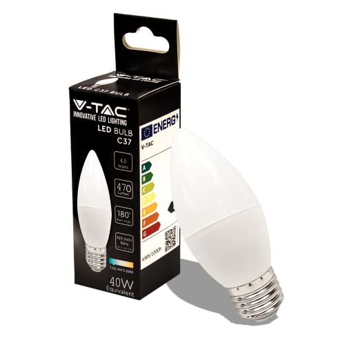 V-Tac Lampadina Led Con Attacco E27 4,5W (Equivalenti A 40W) A Candela 470 Lumen - Lampadina Led Per Massima Efficienza E Risparmio Energetico - Luce